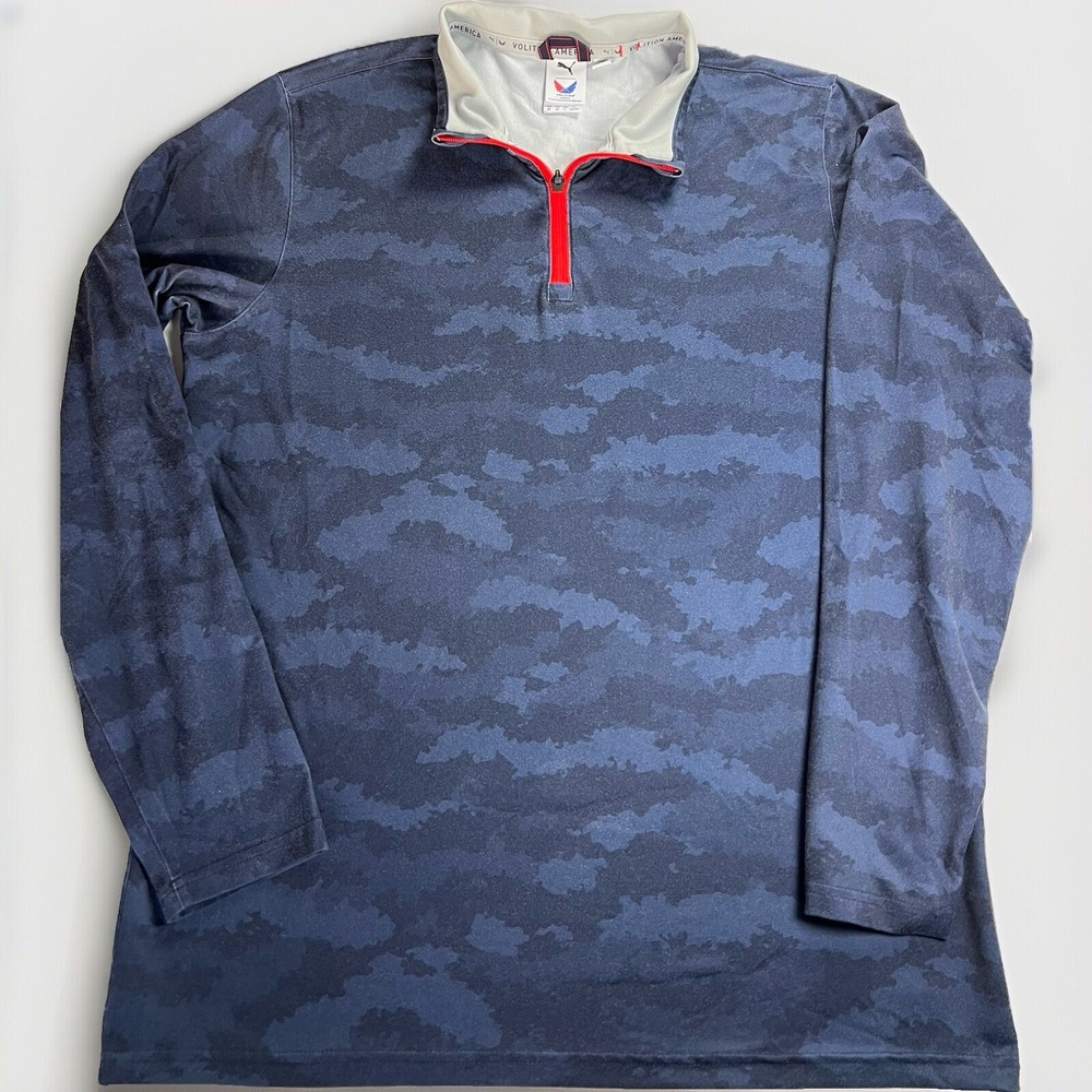 Puma Golf Volition Americaβ Mens Medium 1/4 Zip Pullover Blue Camo America Logo